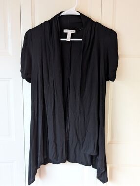 Ambiance Apparel black drapey short ruched sleeve kimono cardigan